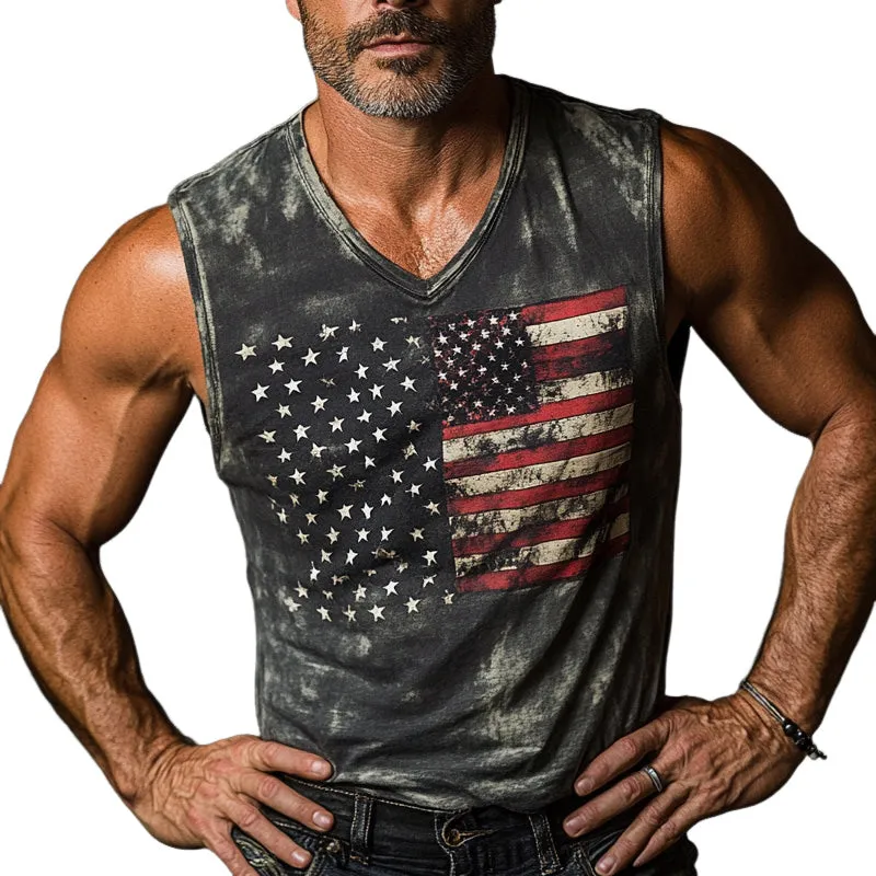 Men's American Flag Print V-Neck Tank Top MTA2069E8X sold by Manly