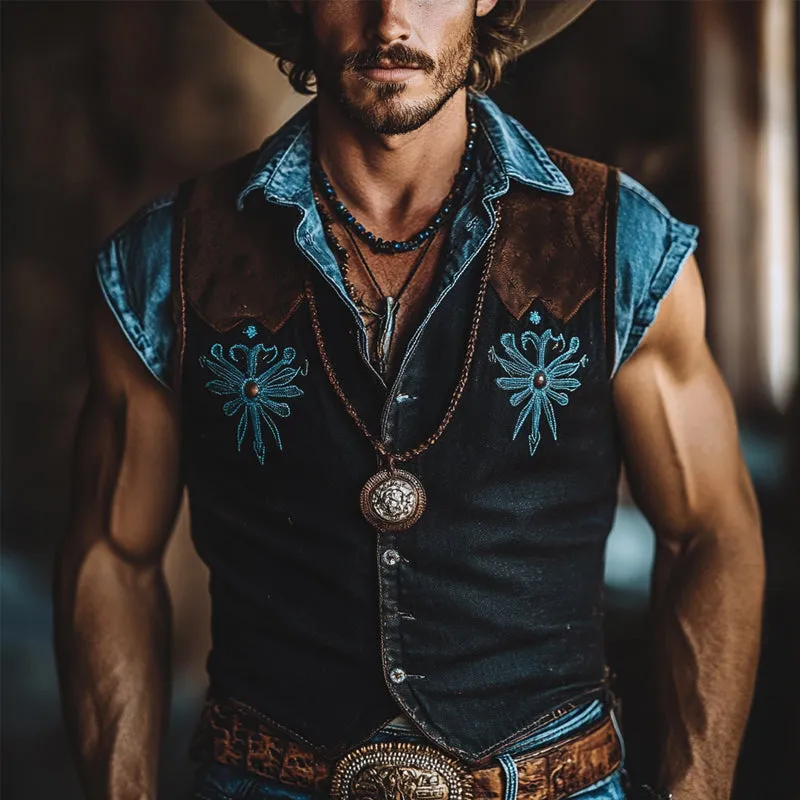 Men's Vintage Suede Denim V-Neck Vest MTA2097E1X sold by Manly product image thumbnail 2