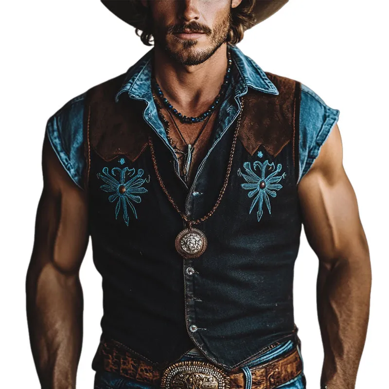 Men's Vintage Suede Denim V-Neck Vest MTA2097E1X sold by Manly