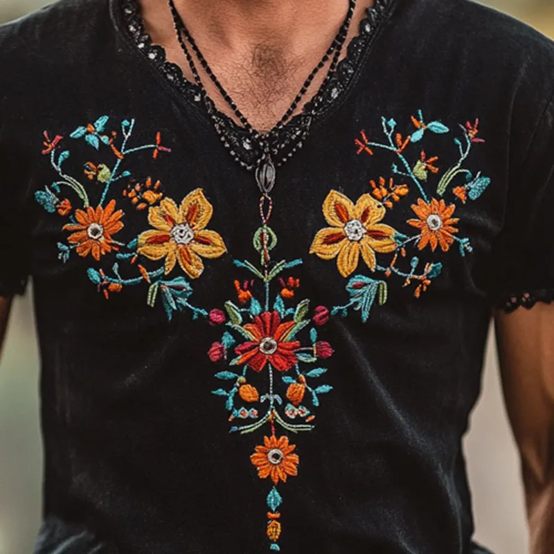 Men's Western Embroidery Lace Short Sleeve T-Shirt MTA2004E1X sold by Manly product image thumbnail 3