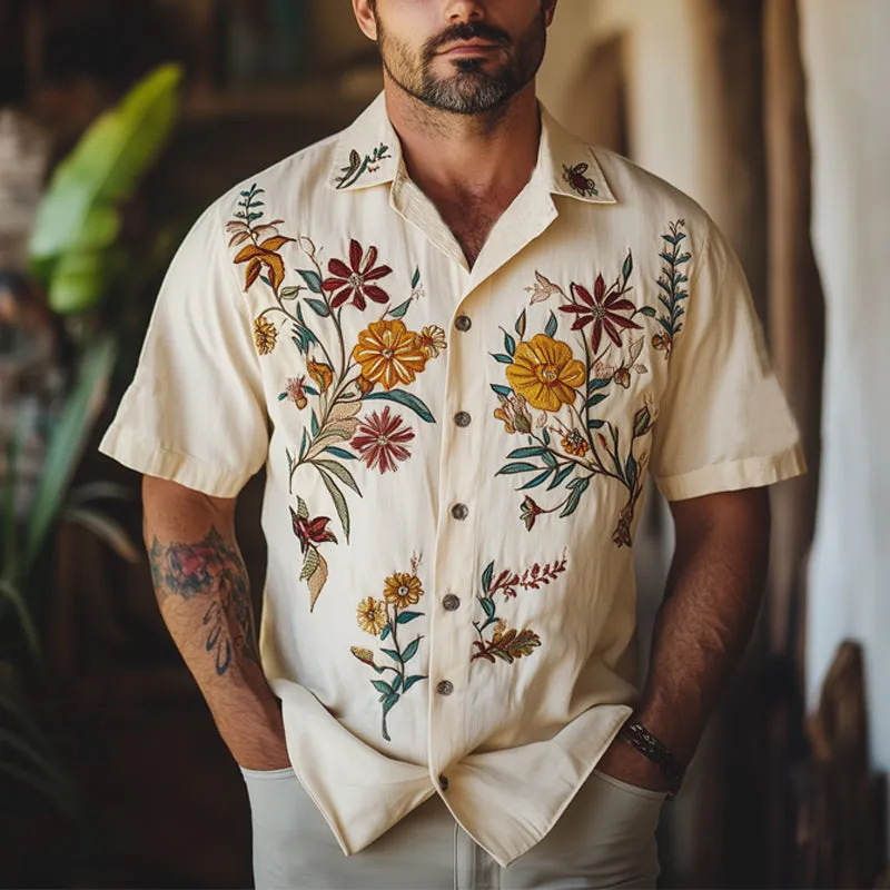 Men's Summer Comfort Floral Embroidered Short Sleeve Shirt MTA2001E6U sold by Manly product image thumbnail 2