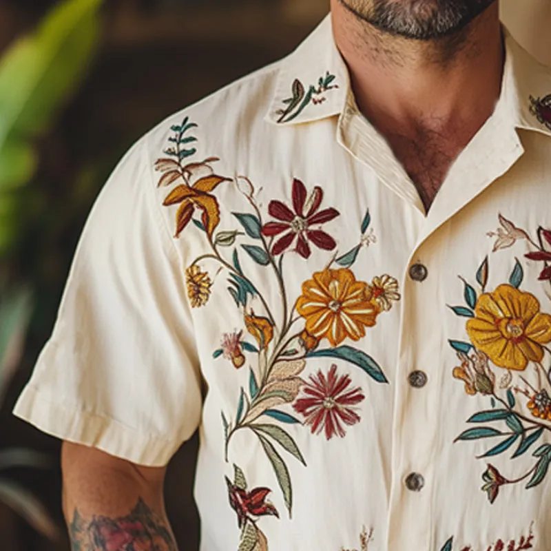 Men's Summer Comfort Floral Embroidered Short Sleeve Shirt MTA2001E6U sold by Manly product image thumbnail 4