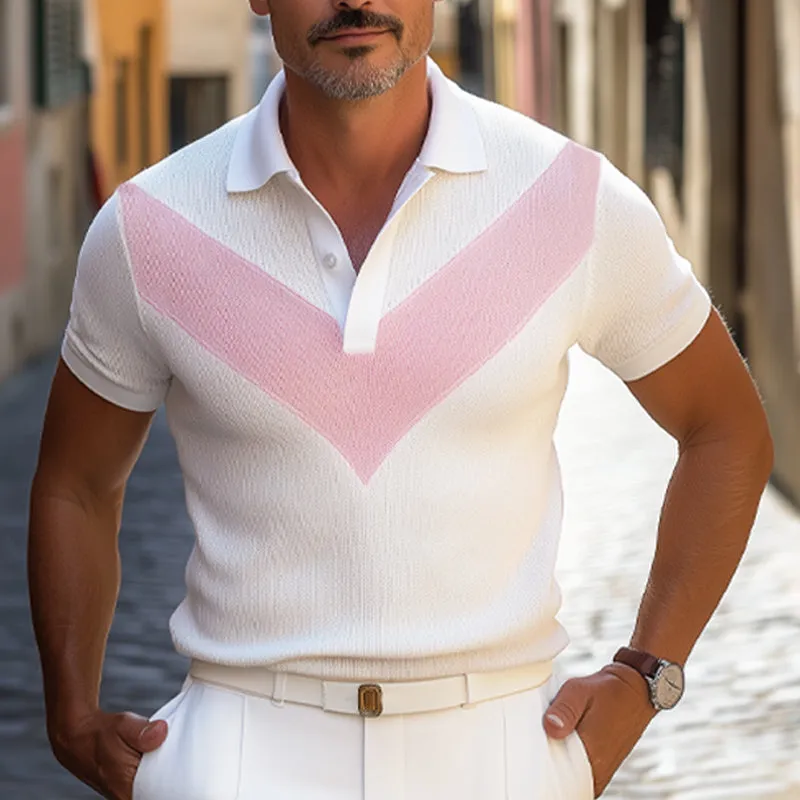 Men's Summer Polo Collar Colorblock Knitted T-Shirt MTA1619E2U sold by Manly product image thumbnail 2