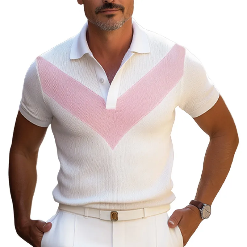 Men's Summer Polo Collar Colorblock Knitted T-Shirt MTA1619E2U sold by Manly