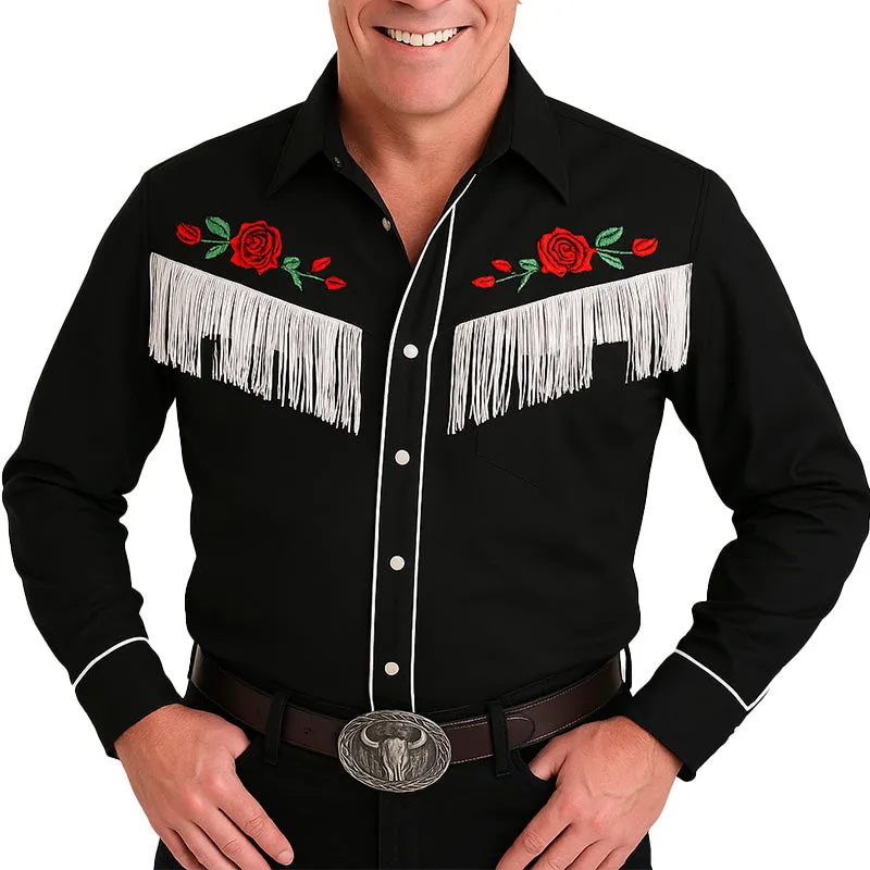 Men's Western Cowboy Style Embroidered Tassel Long Sleeve Casual Shirt MTA1901E1P sold by Manly