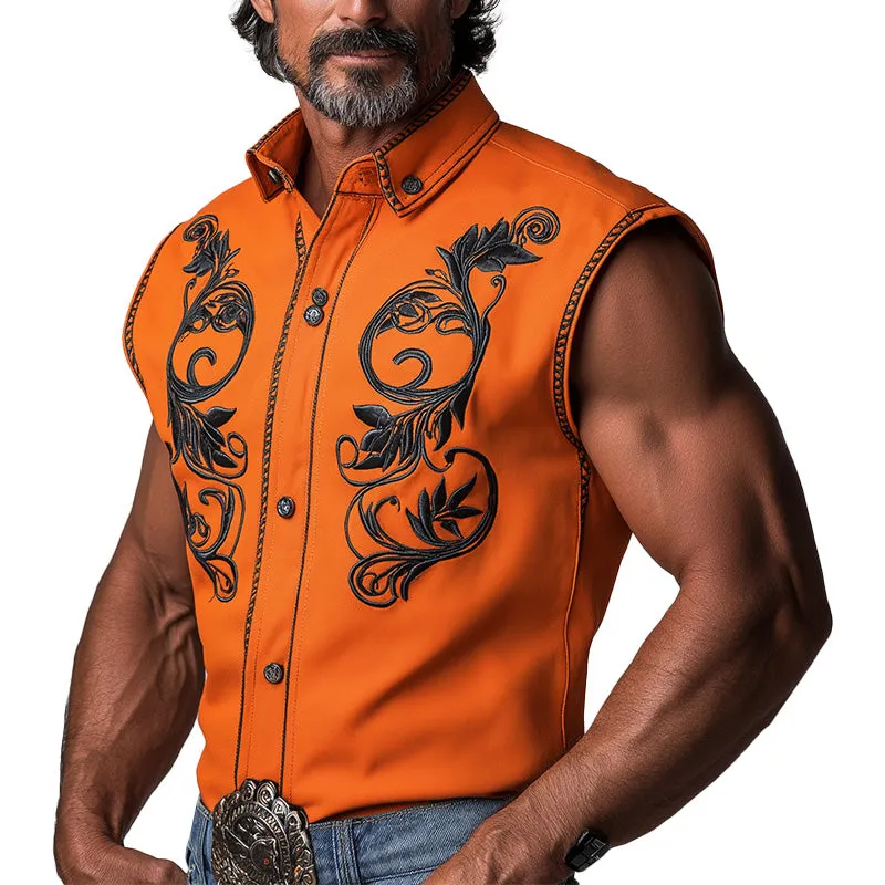 Men's Summer Western Cowboy Style Embroidered Cotton Sleeveless Shirt MTA2065E6P sold by Manly