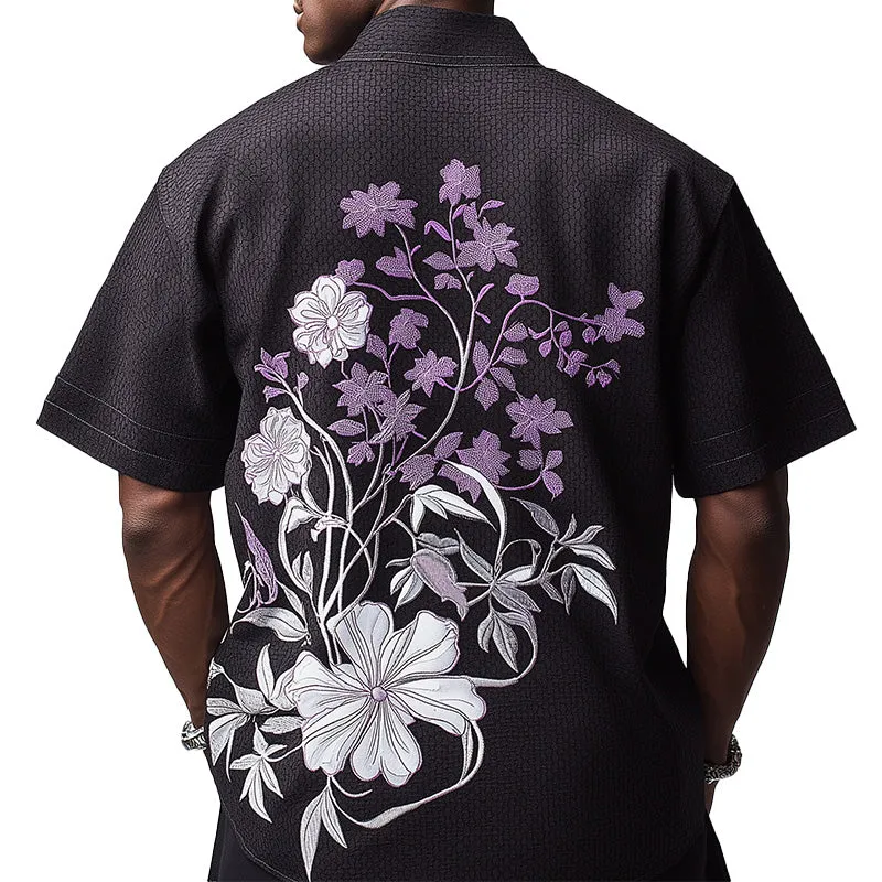 Men's Summer Fashion Floral Embroidery Blended Short Sleeve Casual Shirt MTA2041E4P sold by Manly