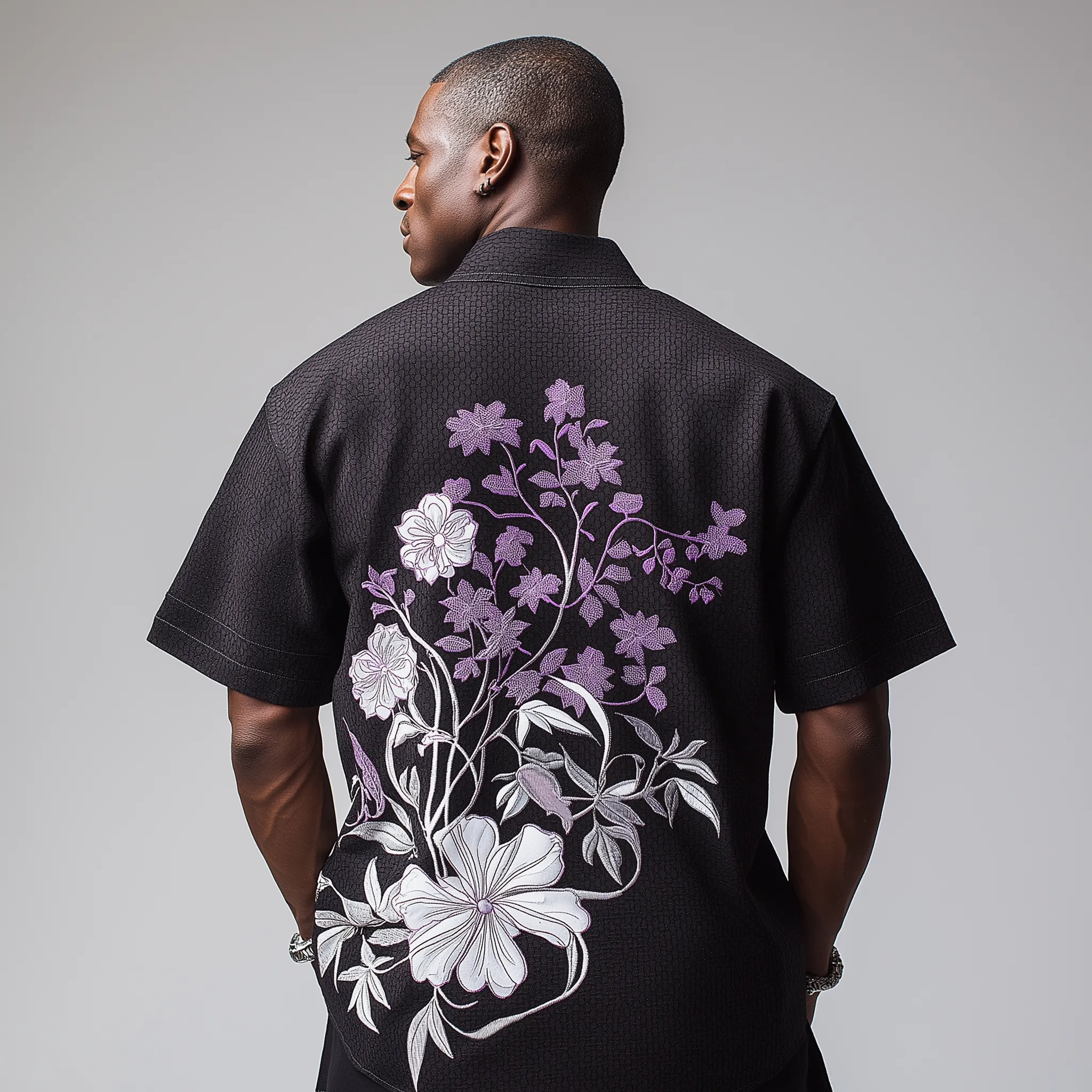 Men's Summer Fashion Floral Embroidery Blended Short Sleeve Casual Shirt MTA2041E4P sold by Manly product image thumbnail 3