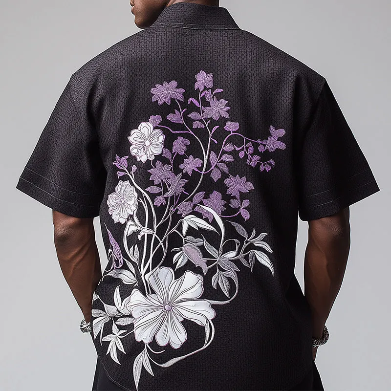 Men's Summer Fashion Floral Embroidery Blended Short Sleeve Casual Shirt MTA2041E4P sold by Manly product image thumbnail 2