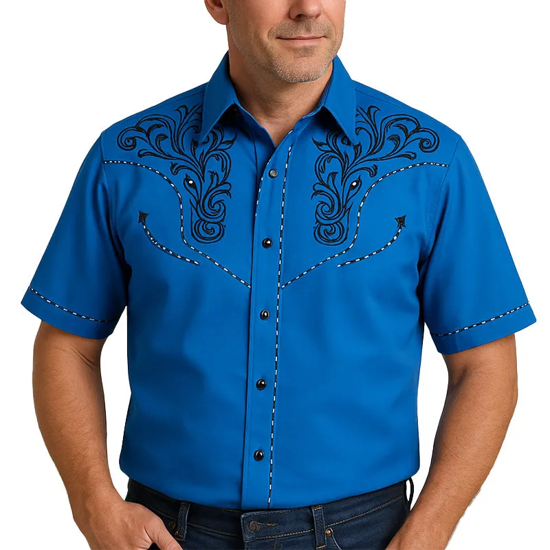 Men's Summer Western Cowboy Style Embroidered Cotton Short-Sleeved Casual Shirt MTA2048E1P sold by Manly