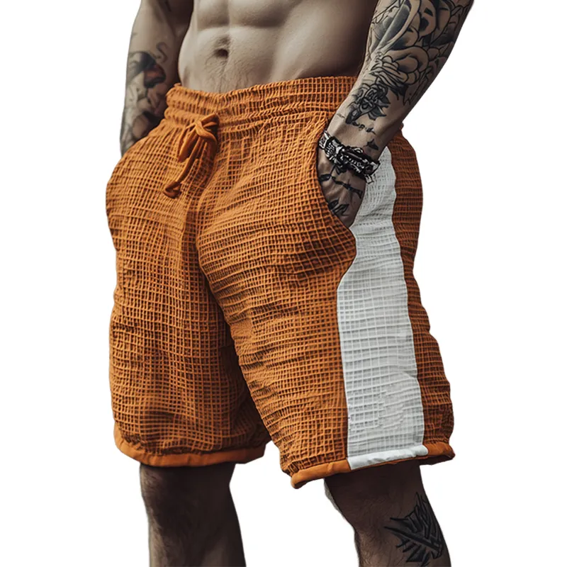 Men's Classic Casual Tough Style Waffle Fabric Patchwork Elastic Waist Shorts MTA2421E2K sold by Manly