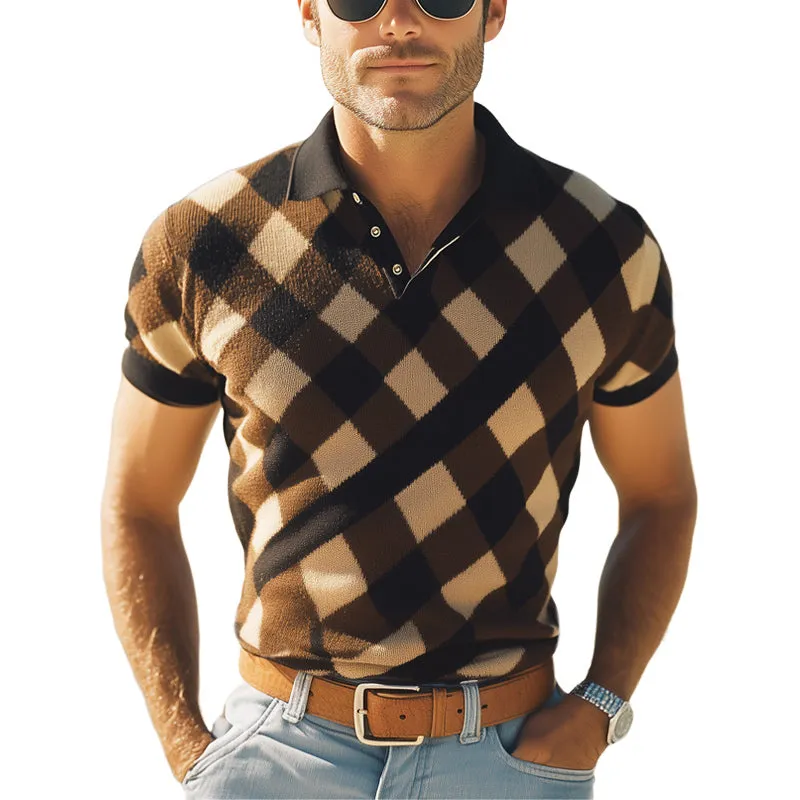 Men's Summer Classic Plaid Knitted Short Sleeve POLO Shirt MTA2432E6U sold by Manly