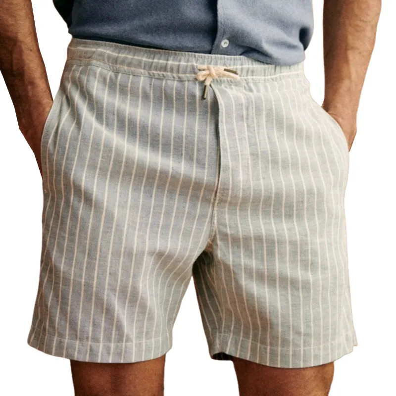 Men's Casual Cotton Linen Blend Striped Elastic Waist Holiday Shorts MTA2452E6M sold by Manly