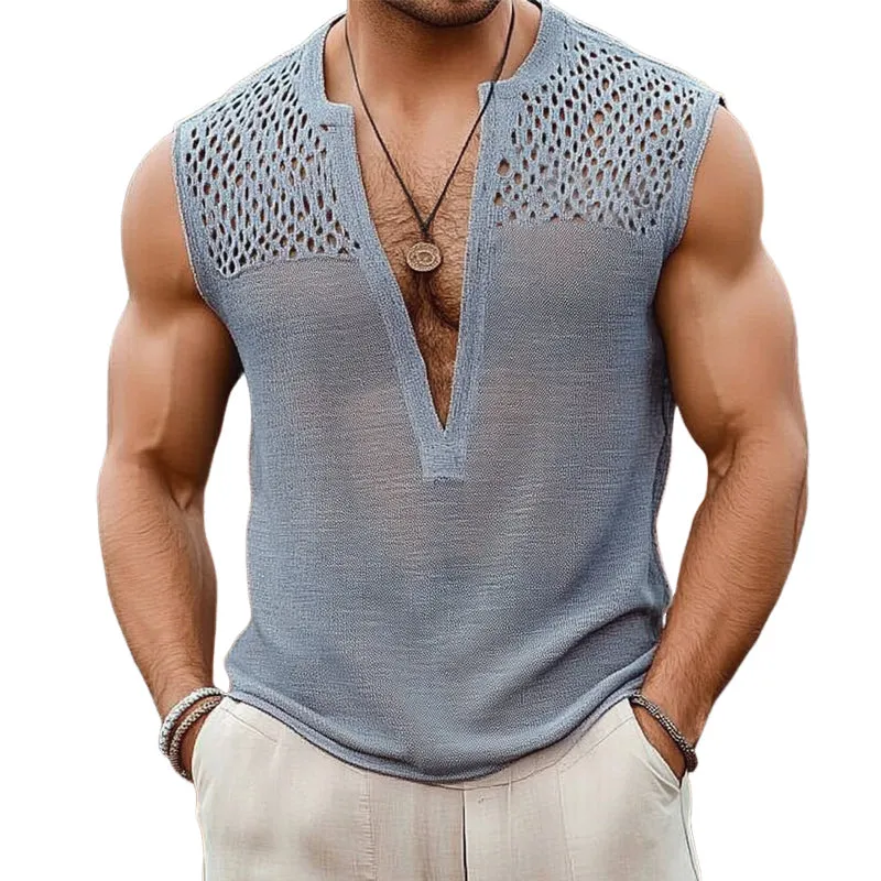 Men's Summer Cool Knitted V-Neck Tank Tops MTA2368E7X sold by Manly