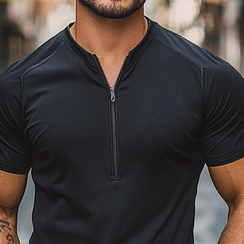 Men's Quick-Drying Casual Short-Sleeved Zipper T-Shirt MTA2419E3X sold by Manly product image thumbnail 3