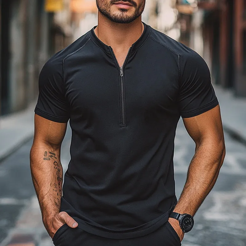 Men's Quick-Drying Casual Short-Sleeved Zipper T-Shirt MTA2419E3X sold by Manly product image thumbnail 2