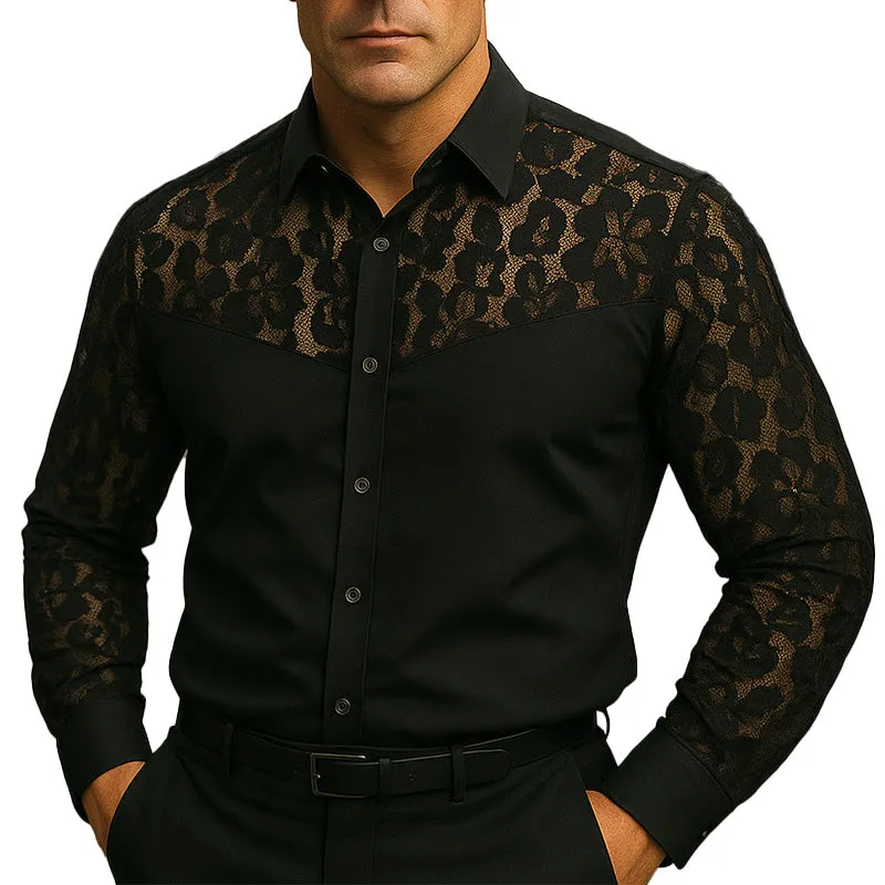 Men's Summer Fashion Lace Cotton Patchwork Long Sleeve Shirt MTA2347E6P sold by Manly