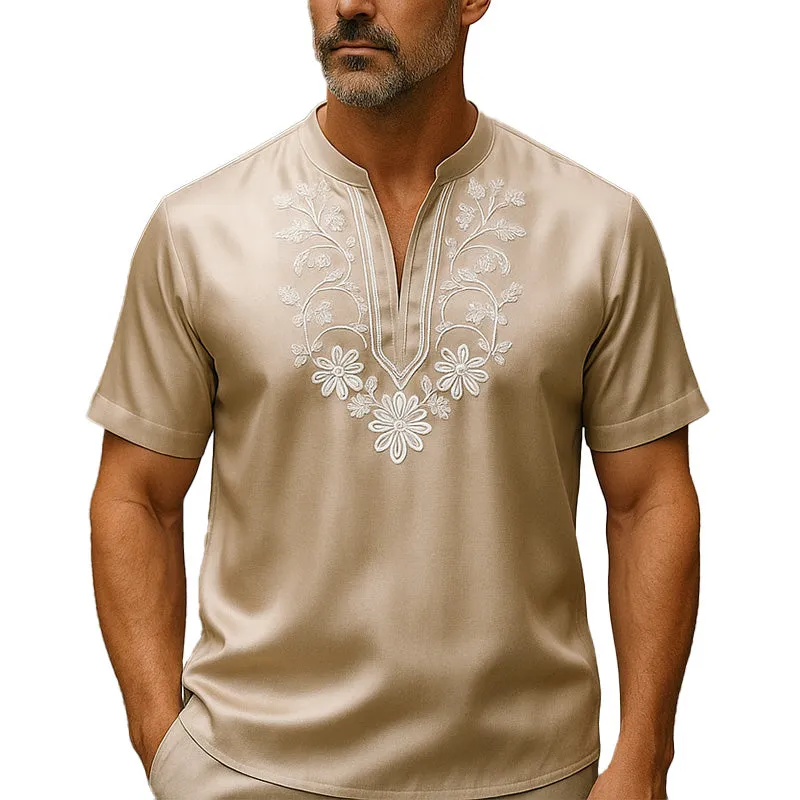 Men's Summer Fashion Simple Satin Embroidery Short Sleeve Shirt MTA2310E8P sold by Manly