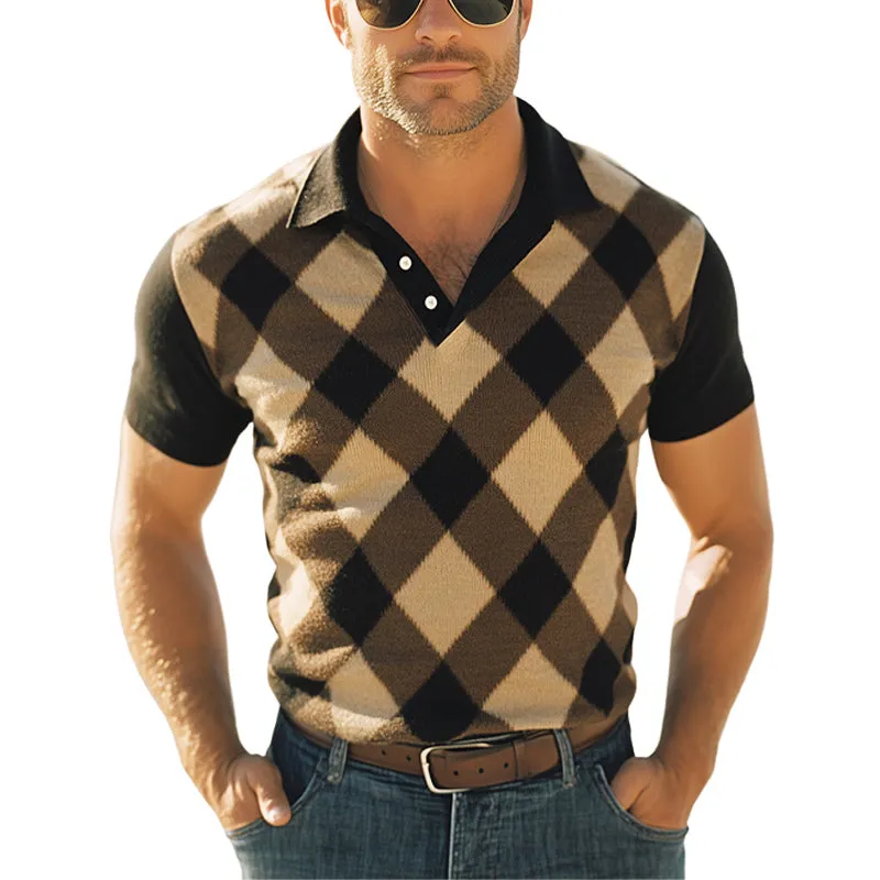 Men's Summer Classic Grid Knit Polo Neck Short Sleeve T-Shirt MTA2463E2U sold by Manly