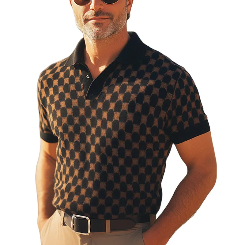 Men's Summer Classic Grid Knit Polo Neck Short Sleeve T-Shirt MTA2458E6U sold by Manly