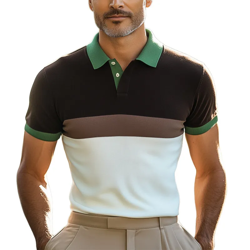 Men's Summer Classic Colorblock Polo Neck Knitted Short Sleeve T-Shirt MTA2419E5U sold by Manly
