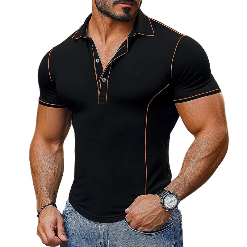 Men's Casual Printed Contrasting Lines Short-Sleeved Polo Shirt MTA2368E0X sold by Manly