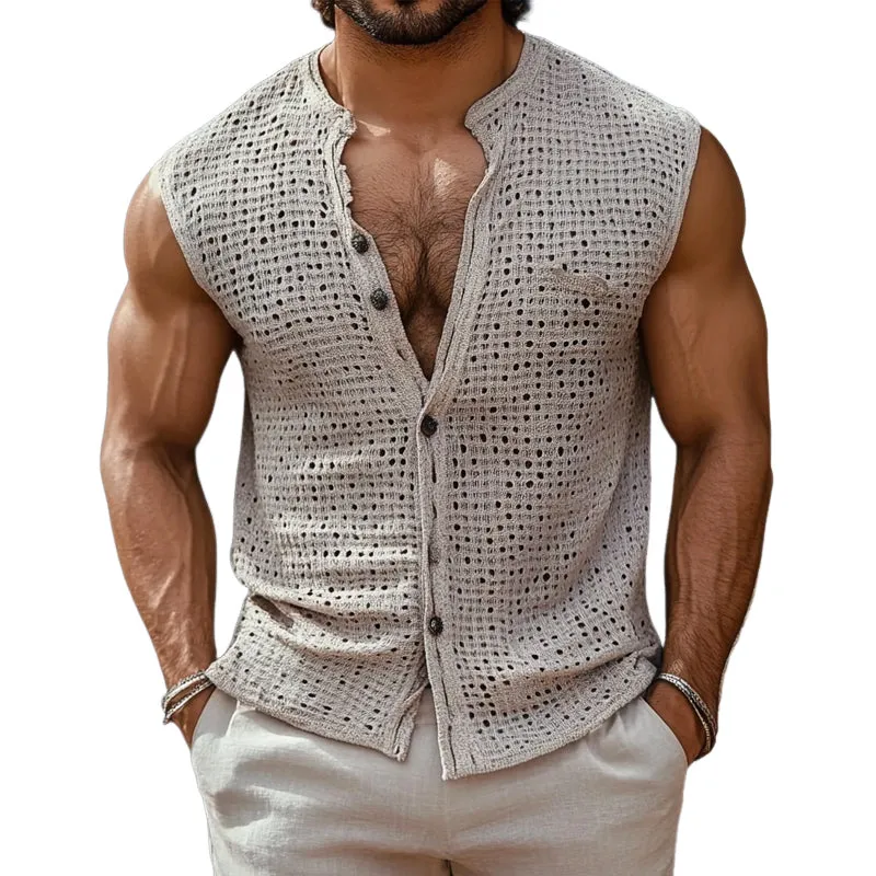 Men's Solid Color Single Breasted Mesh Knit Vest MTA2300E2X sold by Manly