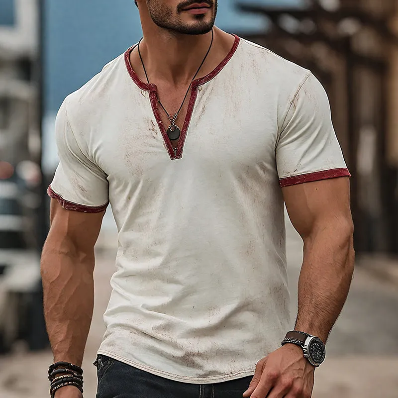 Men's Retro Casual Scratch Print V-Neck Short Sleeve T-Shirt MTA2263E0TO sold by Manly product image thumbnail 2