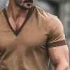 Men's Retro Casual Cotton Colorblock Washed V-Neck Short Sleeve T-Shirt MTA2207E9TO sold by Manly