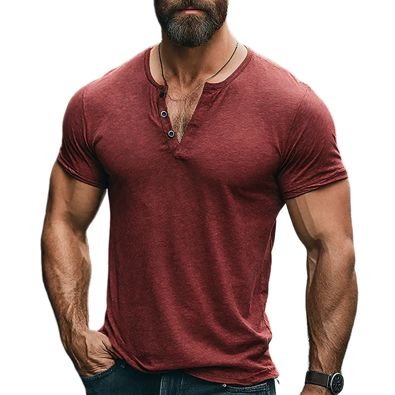 Men's Retro Casual Slub Cotton Henley Collar Short Sleeve T-Shirt MTA2261E8TO sold by Manly