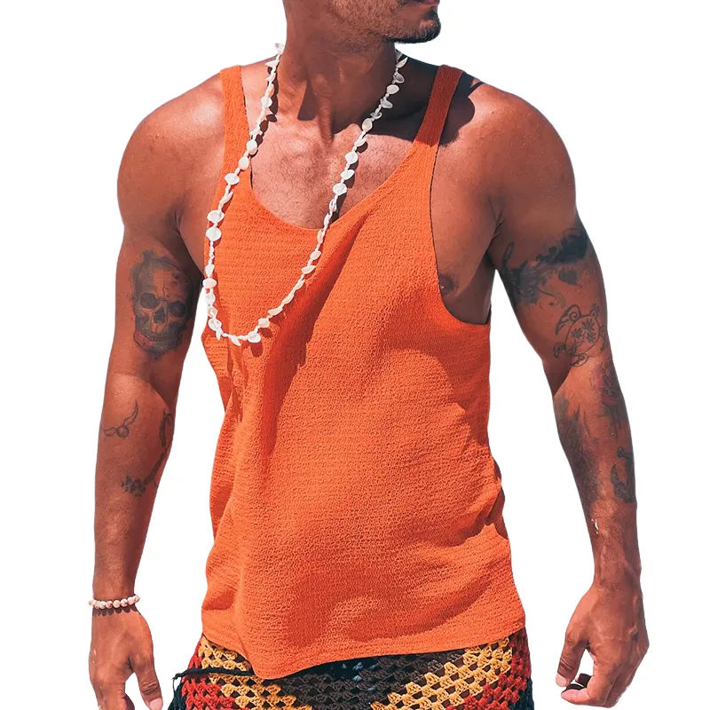 Men's Retro Casual Solid Color Crew Neck Tank Top MTA2198E5TO sold by Manly