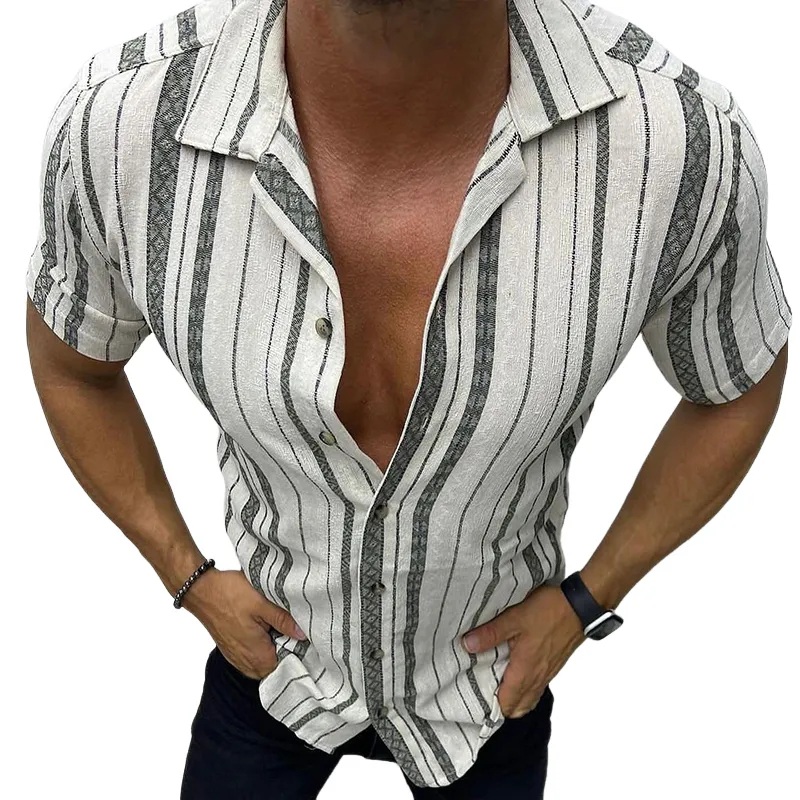 Men's Retro Casual Ethnic Style Geometric Print Linen Lapel Short Sleeve Shirt MTA2118E5TO sold by Manly