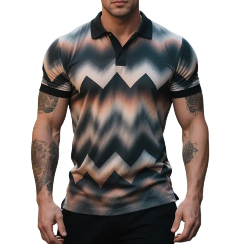 Men's Retro Casual Zigzag Gradient Print Short-Sleeved Polo Shirt MTA2010E9TO sold by Manly