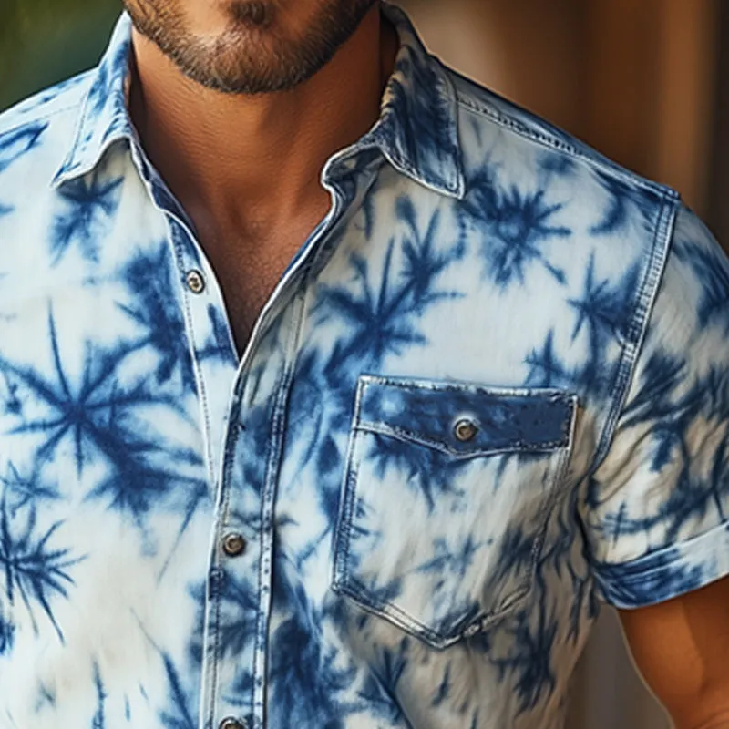 Men's Summer Comfort Printed Lapel Button Short Sleeve Shirt MTA2392E3U sold by Manly product image thumbnail 3