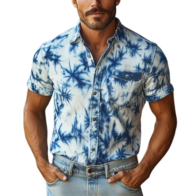 Men's Summer Comfort Printed Lapel Button Short Sleeve Shirt MTA2392E3U sold by Manly