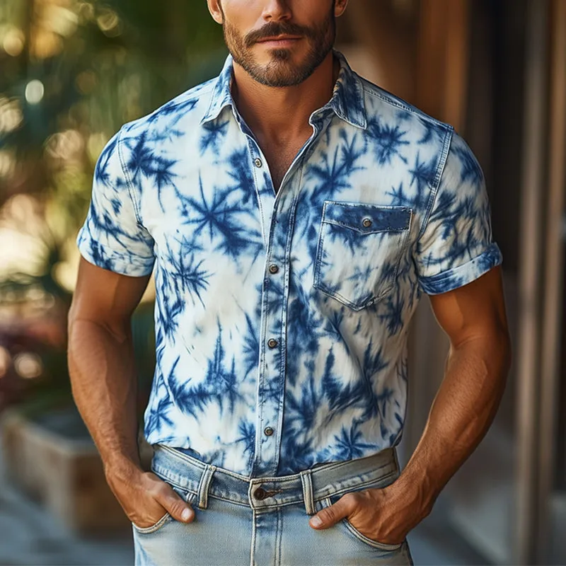 Men's Summer Comfort Printed Lapel Button Short Sleeve Shirt MTA2392E3U sold by Manly product image thumbnail 2
