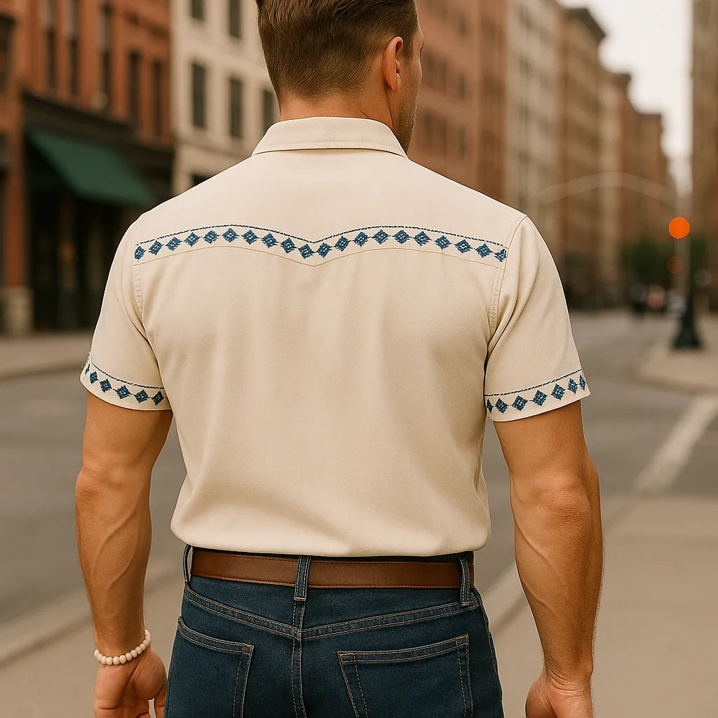 Men's Summer Western Cowboy Style Embroidered Thin Linen Short-Sleeved Shirt MTA2334E7P sold by Manly product image thumbnail 3