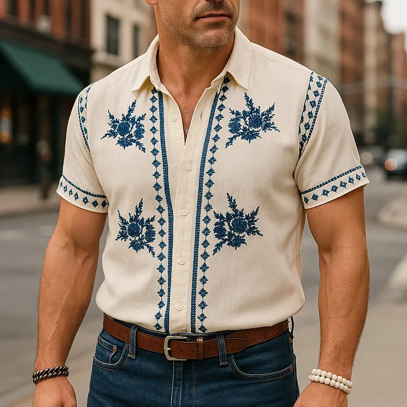 Men's Summer Western Cowboy Style Embroidered Thin Linen Short-Sleeved Shirt MTA2334E7P sold by Manly product image thumbnail 2