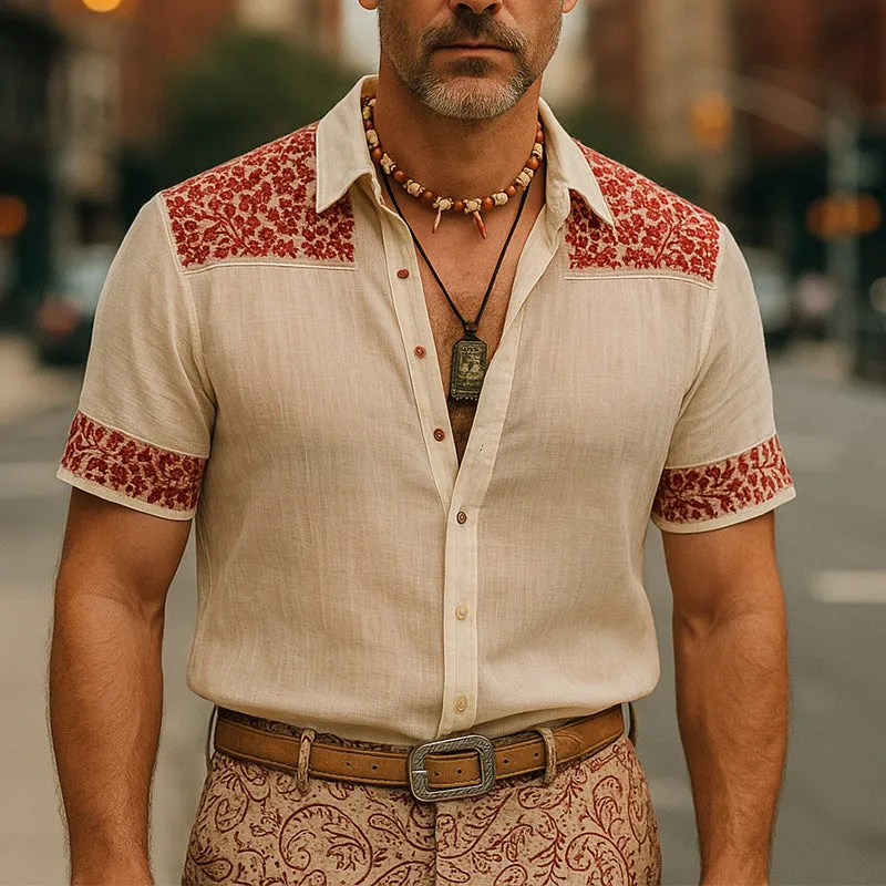 Men's Summer Fashion Breathable Embroidered Light Linen Short Sleeve Shirt MTA2349E8P sold by Manly product image thumbnail 2