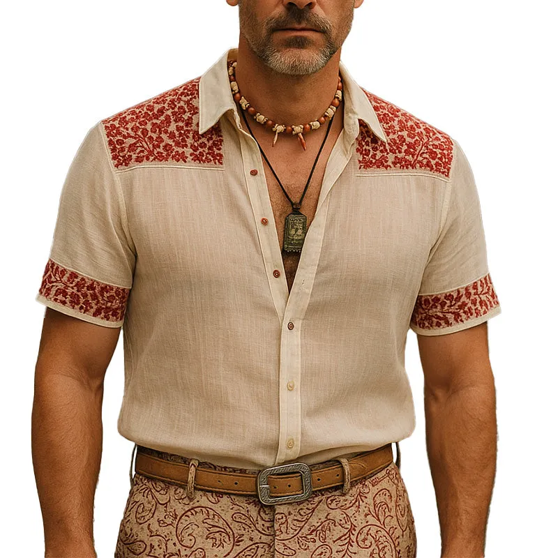 Men's Summer Fashion Breathable Embroidered Light Linen Short Sleeve Shirt MTA2349E8P sold by Manly