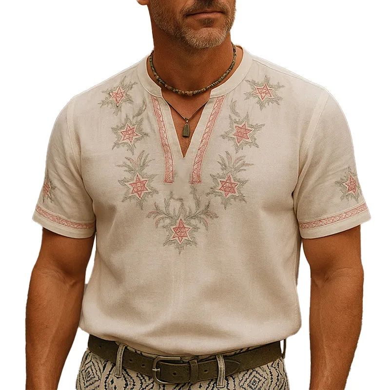 Men's Summer Breathable And Comfortable Embroidered Light Linen Short-Sleeved Shirt MTA2368E0P sold by Manly