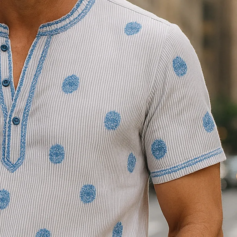 Men's Summer Fashion Solid Color Embroidery Cotton Blended Short Sleeve Shirt MTA2336E5P sold by Manly product image thumbnail 4