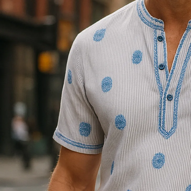 Men's Summer Fashion Solid Color Embroidery Cotton Blended Short Sleeve Shirt MTA2336E5P sold by Manly product image thumbnail 3