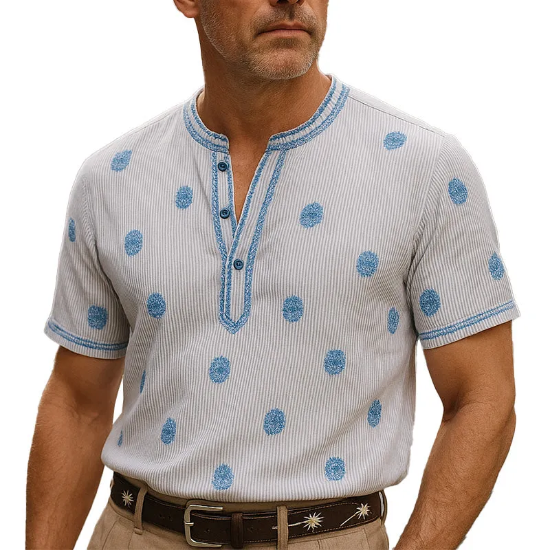 Men's Summer Fashion Solid Color Embroidery Cotton Blended Short Sleeve Shirt MTA2336E5P sold by Manly