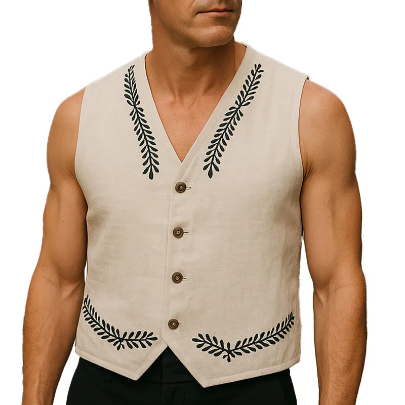 Men's Summer Fashion Simple Embroidered Light Linen Vest MTA2354E9P sold by Manly