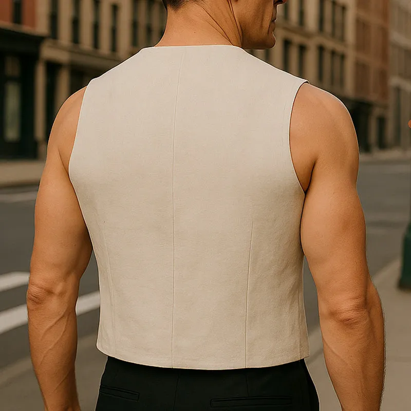 Men's Summer Fashion Simple Embroidered Light Linen Vest MTA2354E9P sold by Manly product image thumbnail 3