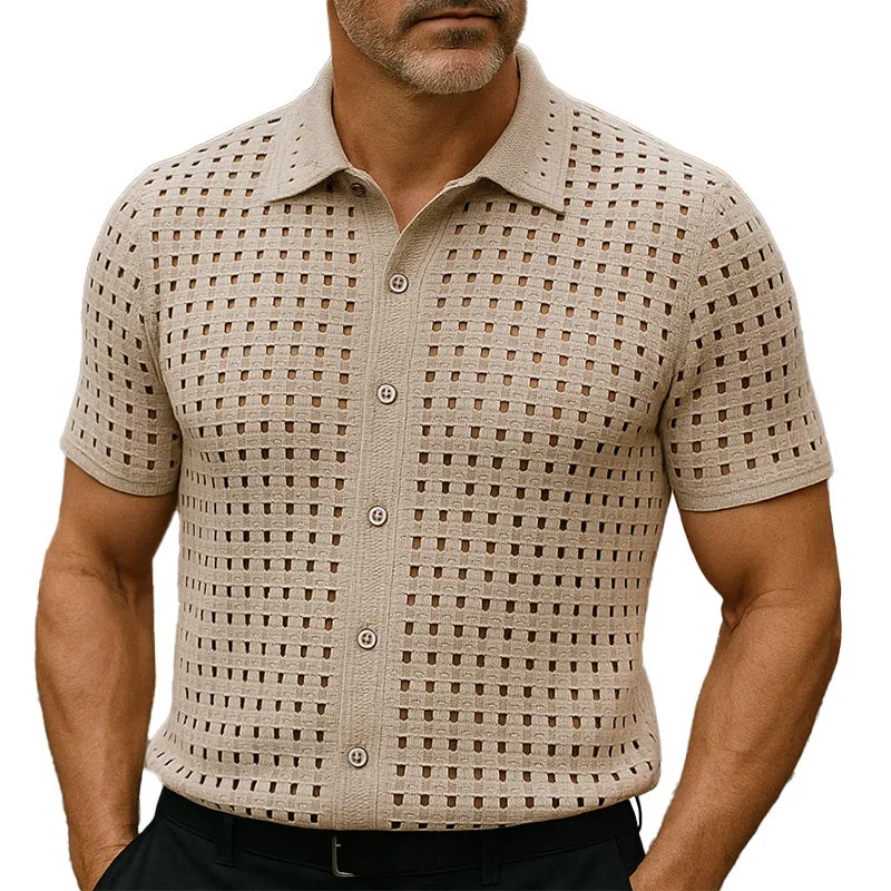 Men's Summer Elegant Simple Solid Color Cool Silk Knitted Short-Sleeved Shirt MTA2395E1P sold by Manly