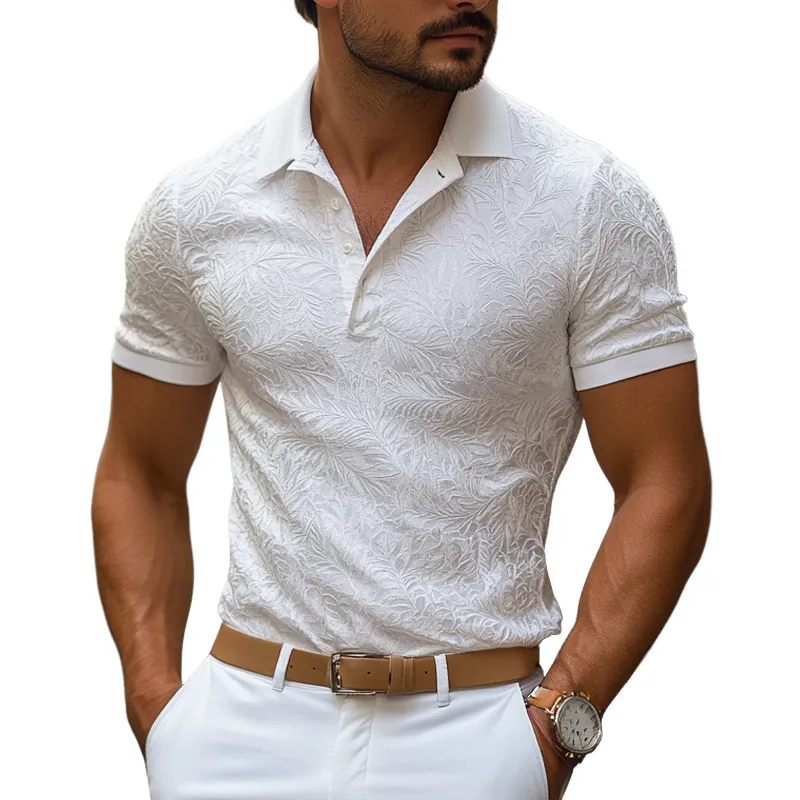 Men's Fashion Jacquard Lapel Short Sleeve Casual Polo Shirt MTA2269E2Z sold by Manly