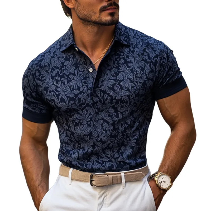 Men's Fashion Print Lapel Short Sleeve Casual Polo Shirt MTA2288E8Z sold by Manly
