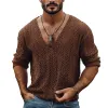 Men's Fashion Knit Hollow Out V Neck Long Sleeve Casual Sweater T-shirt MTA2162E8Z sold by Manly